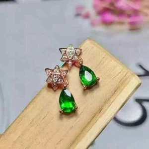 Natural Green Emerald 2.00Ct Pear Cut Drop Dangle Earring 14k Rose Gold Plated - Picture 1 of 9