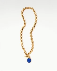 Pisani et Al Gold Bambo Necklace Lapis Lazuli Stone Egg Pendant Italy NEW - Picture 1 of 10