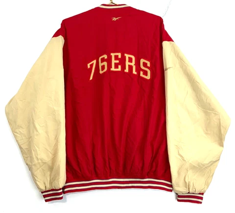 Vintage Philadelphia 76ers Reebok Snap Button Jacket Polyester Size XL Red Cover