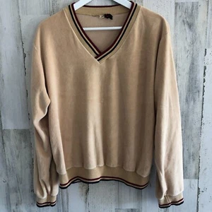 vtg 70s Michael Low Velour Shirt mens L Beige Ringer Ribbed Knit Pullover Top - Picture 1 of 10