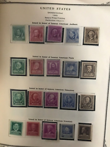 U.S MINT STAMPS 1940/AUTHORS ON SCOTT’S AMERICAN ALBUM PAGE  COLLECTION CV $