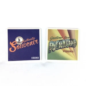 Virginia Ceramic Coasters x 2 Richmond RVA Retro Souvenir Greetings - Picture 1 of 4