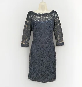 Tadashi Shoji $ 473 marineblau Spitze Illusion gefüttert Abendkleid Größe 10 Hochzeitsgast - Bild 1 von 10