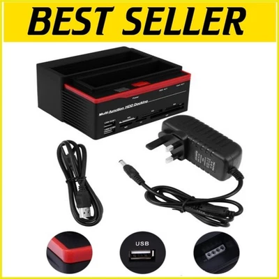 USB 2.0 Dual HDD Hard Disk Base Two Position Hard Disk Base Cards Reader UK Plug - Image 1 of 4