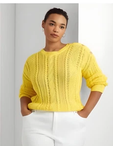Lauren Ralph Lauren Übergröße 3X gelb Zopfmuster Baumwolle Pullover Neu mit Etikett - Bild 1 von 11