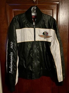 Rare Vintage 80s Indianapolis 500 Embroidered Satin Jacket Sport Service Large - Picture 1 of 6