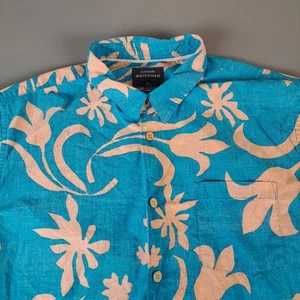 Quiksilver Waterman Hawaiian Button Up Shirt Men's Size L Blue / Orange Cream - Picture 1 of 9