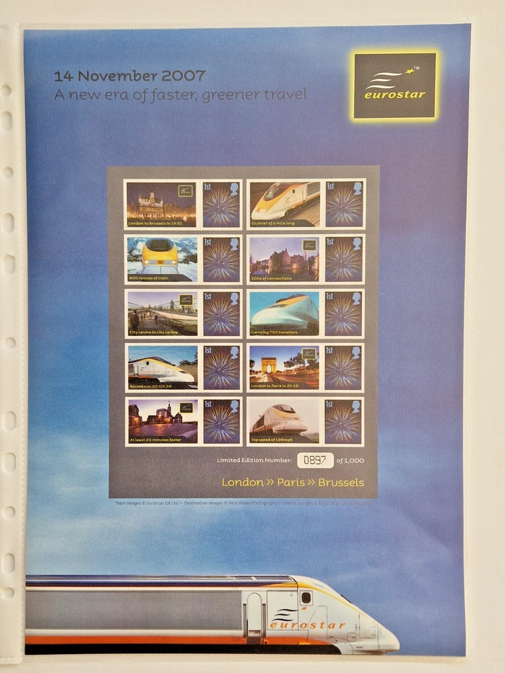 GB 2007 BC125  Royal Mail Smilers Stamp Sheet Eurostar Ltd Ed'n 10 x 1st stamps - Image 1 of 1