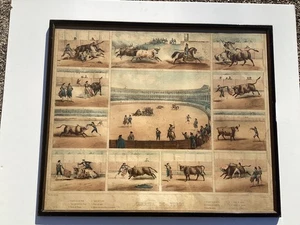 Rare 1840 Hand Colored Lithograph "Corrida De Toros" 12 Bull Fighting Scenes - Picture 1 of 17