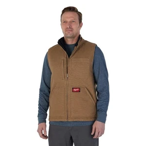 Milwaukee Men's X-Large Brown Heavy-Duty Sherpa-Lined Vest with 5-Pockets - Picture 1 of 5