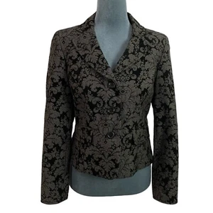 Vintage Y2K Evan Picone Damen 6 Petite schwarz grau Blumen Blazer Dark Academia - Bild 1 von 5