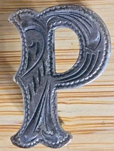 Mexico Sterling Silver Overlay Alphabet Letter P Concho For Belts Or Bag Vintage - Picture 1 of 4
