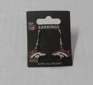 NEW Womens Denver Broncos Cute Silver Orange & White Bronco Logo Dangle Earrings - Picture 1 of 2