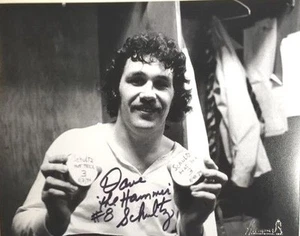 Philadelphia Flyers Dave The Hammer Schultz handsigniertes Foto Hattrick Goals  - Bild 1 von 3