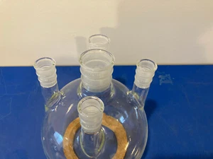 14981 Ace Glass 5000ml round bottom flask 5- neck 24/40 outsides & 45/50 center - Picture 1 of 5
