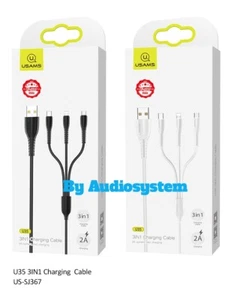 CAVO USB 3in1 ORIGINALE USAMS FAST RICARICA RAPIDO 2A MICRO + LIGHTING + TYPE C - Imagen 1 de 2