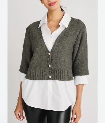 NUEVO CON ETIQUETAS ELAN Mujer’s Heidi Suéter Top Combo Mezcla Algodón Talla M Foto 1 de 4