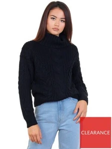 Brave Soul Women's Cable Knit Roll Neck Jumper - Black Size XS - Picture 1 of 2