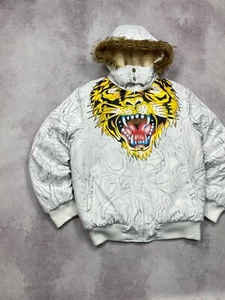 Ed Hardy Style Y2K Tiger Fur Puffer Jacket Size XL - Picture 1 of 13