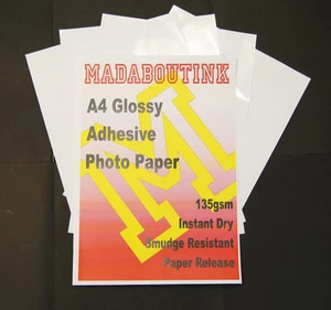 A4 Gloss Adhesive Inkjet Photo Paper 135gsm 25 Sheets Glossy Label - Picture 1 of 1