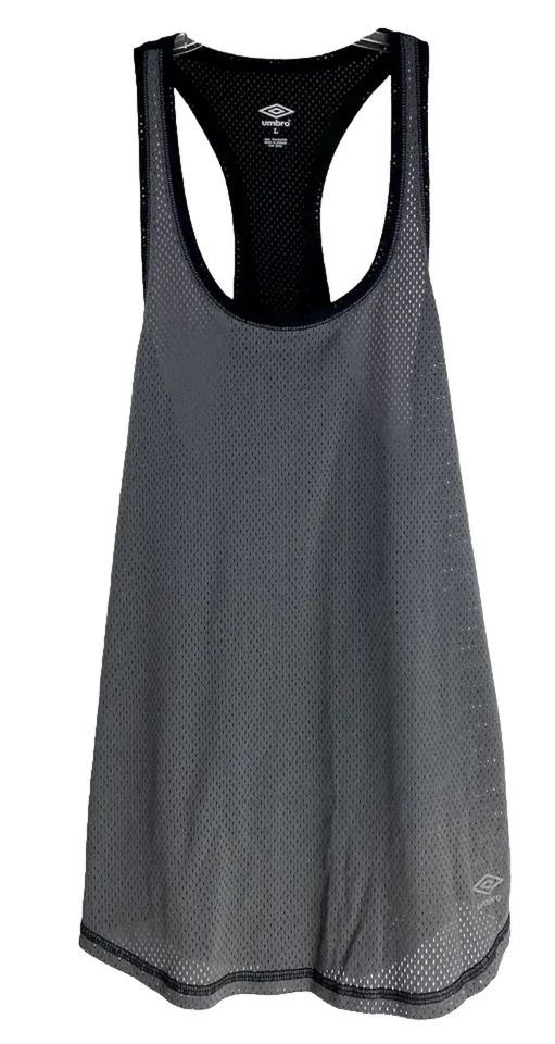 Camiseta sin mangas Umbro Racerback para mujer fútbol sin mangas malla negra gris talla: L Foto 1 de 4