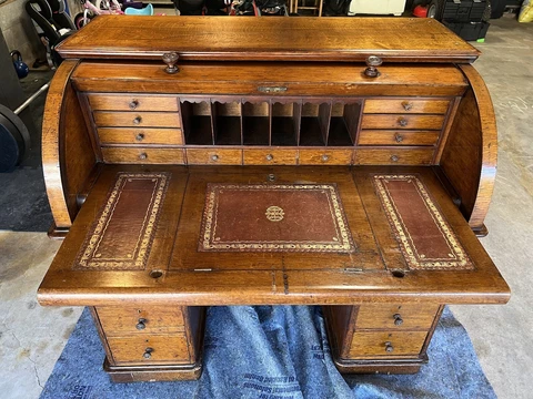 Antique English Roll Top Secretaire Desk, Victorian, 1860 Cover