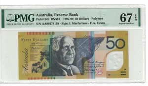 Australia $50 Dollars 1997-99 Pick# 54b PMG: 67 EPQ GEM UNC. #PL1941 - Picture 1 of 2