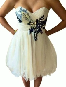 BEE DARLIN Beige Short Tulle Evening Cocktail Homecoming Prom Dress NEW Jrs 5 6 - Picture 1 of 5