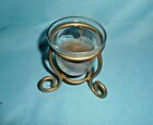 Clear Glass Candle Holder Vase Golden Metal Stand Holder Vintage 4 Inch