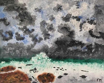 Tableau Tempête au Cap d'Antibes 2021 Huile sur Toile 33x41cm François Martigné - Photo 1/4