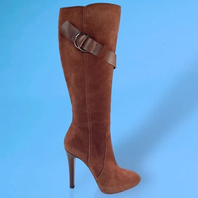 Auténticas botas GIVENCHY de gamuza de cuero marrón hasta la rodilla de tacón de aguja - talla 38 Foto 1 de 4