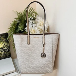 MICHAEL KORS VINCENT LARGE SHOULDER TOTE BAG WITH LOGO MK PALE GOLD MULTI NWT - Picture 1 of 18
