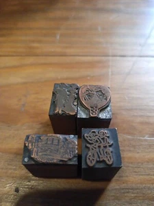 Vintage Printing Letterpress Printers Block Lot Of 4 - Picture 1 of 5