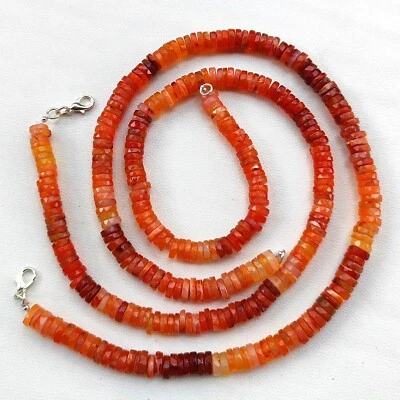 Natural Carnelian Gems 7.5 mm Size Faceted Heishi Rondelle Beads 17" Necklace - Image 1 of 4