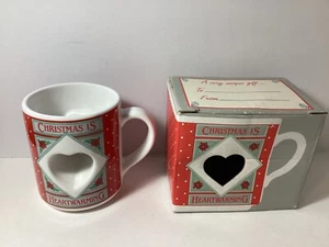 Vintage Papél “Christmas Is Heartwarming” Mug Heart Thru Center  Japan - Picture 1 of 14