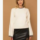 Le Lis Knit White Flare Sleeve Crew Cropped Winter Neutral Sweater S