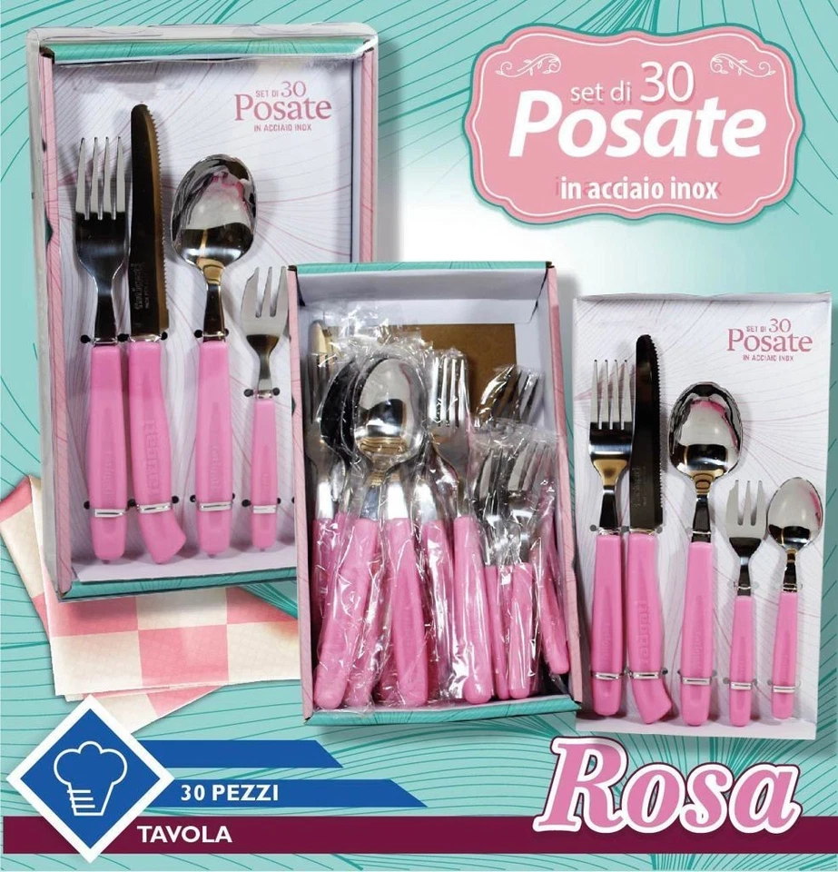 30er Set Edelstahl Besteck Rosa für 6 Personen Tisch Küche Elegant - Bild 1 von 1