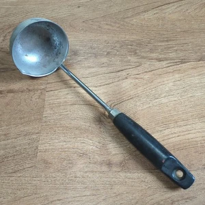 Cuchara de sopa cromada Ekco cuchara para cocinar servir mango negro hecha en EE. UU. - Imagen 1 de 6