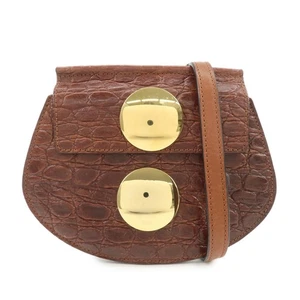 Chloe Logo Embossed Leather Shoulder Bag Hand Bag Brown Authentic Used F/S - Picture 1 of 24