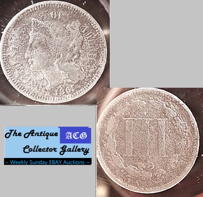 1865 US Phila Mint Copper-Nickel Three Cent Piece🪙Post Civil War Era🪙 - Image 1 of 4