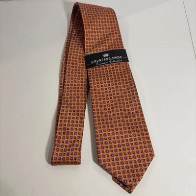 Corbata Condesa Mara 100% Seda Geométrica. "Naranja/Púrpura/Marate 57""x3,25""" Foto 1 de 4