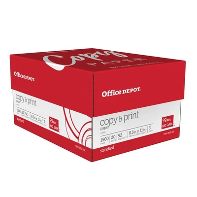 OFFICE DEPOT Copy Print Paper, 8 1/2in. x 11in., 20 Lb, Bright White, 500 Sheets Per Ream,...