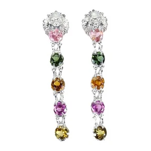 925 Sterling Silver Earrings Round Tourmaline 4mm Natural Gemstone Lion Jewelry - Picture 1 of 14