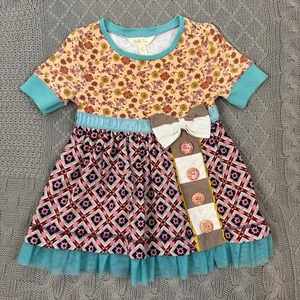 Matilda Jane Little Cartwheels Colorful Dress with Floral, Buttons & Bow ~ 4 - Picture 1 of 9
