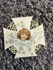Antique Easter Card Angel Child Cross Ernest Nister Bavaria Die-Cut Victorian - Picture 1 of 5