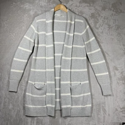 Athleta Highland Cardigan Sweater Womens XL Gray White Striped Pockets Open - Image 1 of 4