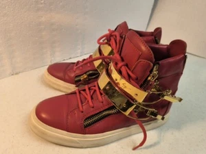 Giuseppe Zanotti Womens Red High Sneakers Leather Shoes US7 EU37 - Picture 1 of 14