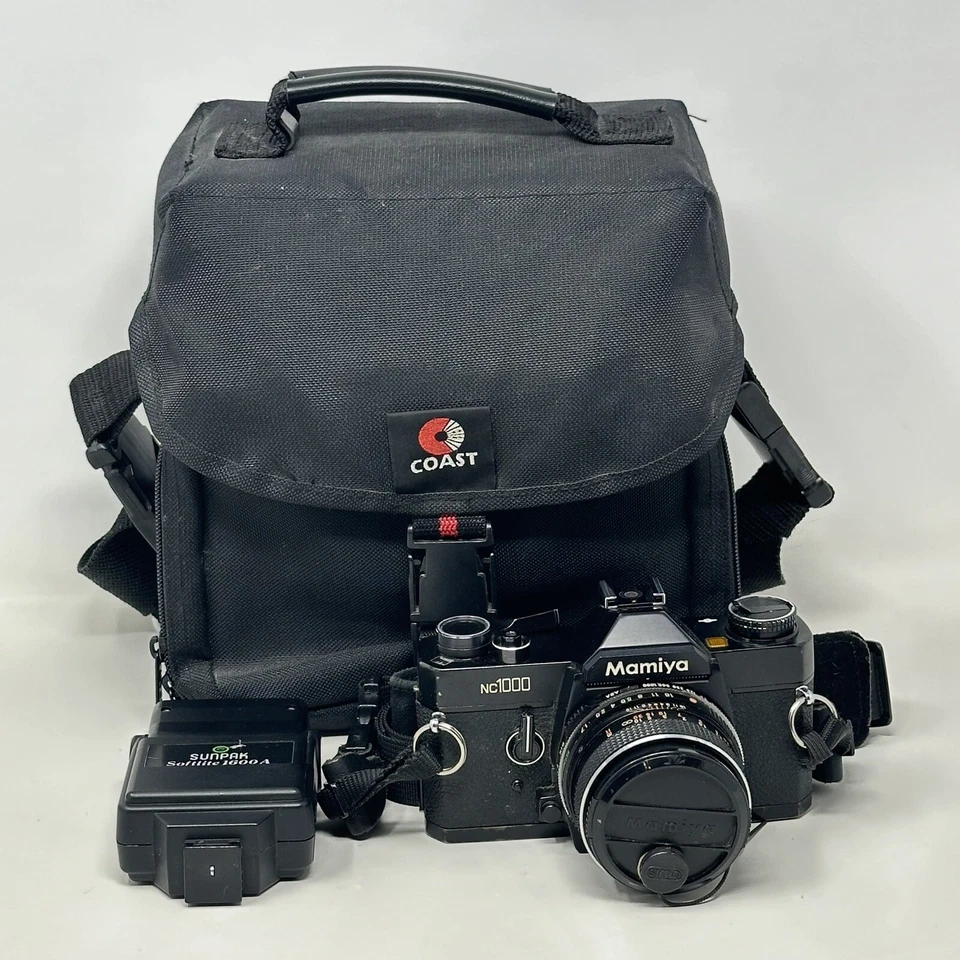 Mamiya NC1000 35mm SLR Con CS 50mm f1.7 Lente Flash Correa Estuche Piezas O Reparación Foto 1 de 4