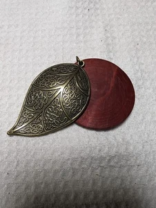 Large Metal Leaf And Wood 2 Piece Pendant Chunky Statement  - Picture 1 of 5