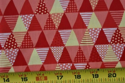 30" Long, Red Pink & Yellow Triangles on Quilt Cotton, Henry Glass/Heck, P1769 - Image 1 of 4